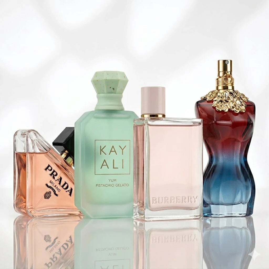 Set od 4 parfema | Prada Paradoxe, Kayali Yum Pistachio Gelato, Burberry Her, Jean Paul Gaultier La Belle.