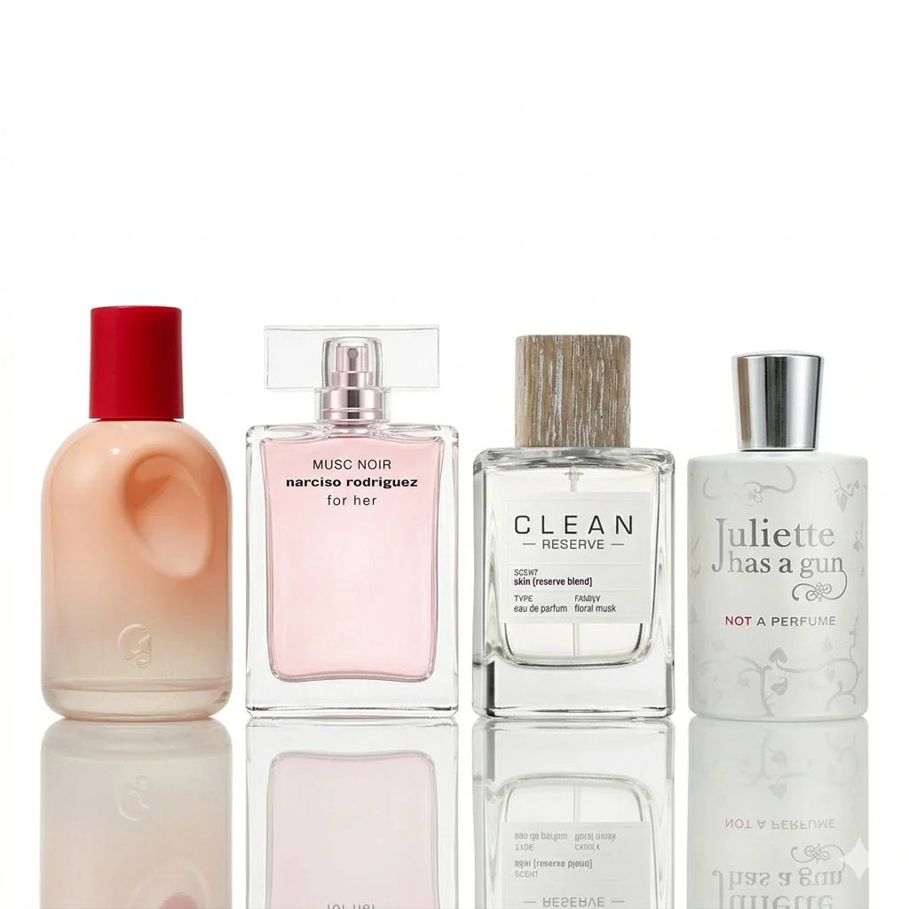 Set od 4 parfema | Glossier You, Narciso Rodriguez For Her Musc Noir, Clean Reserve Skin, Juliette Has A Gun Not A Perfume