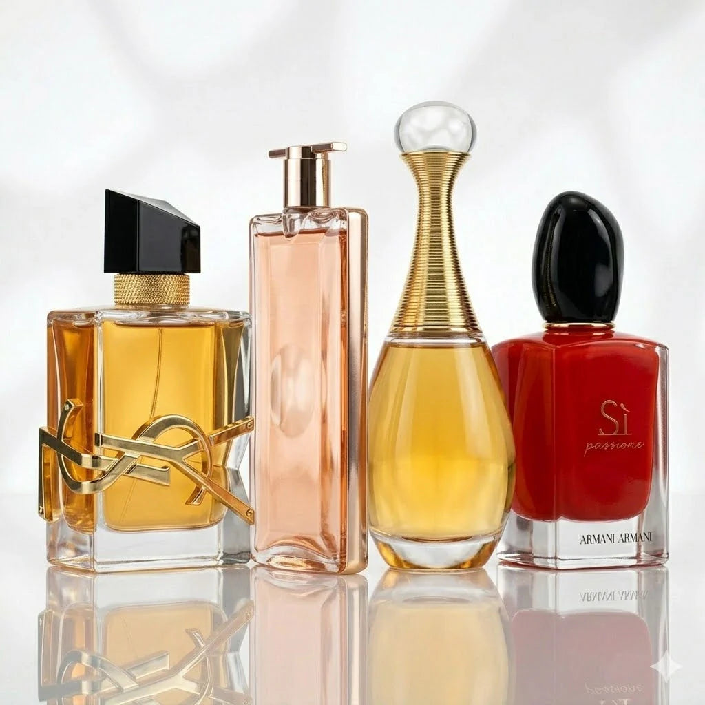 Set od 4 parfema | YSL Libre Intense, Lancôme Idôle Now, Dior J'adore, Armani Sì Passione.