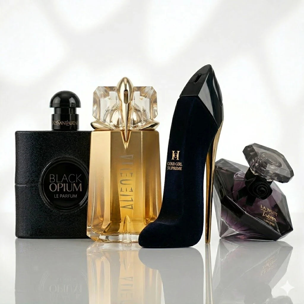 Set od 4 parfema | YSL Black Opium Le Parfum, Mugler Alien Goddess, Carolina Herrera Good Girl Supreme, Lancôme La Nuit Trésor